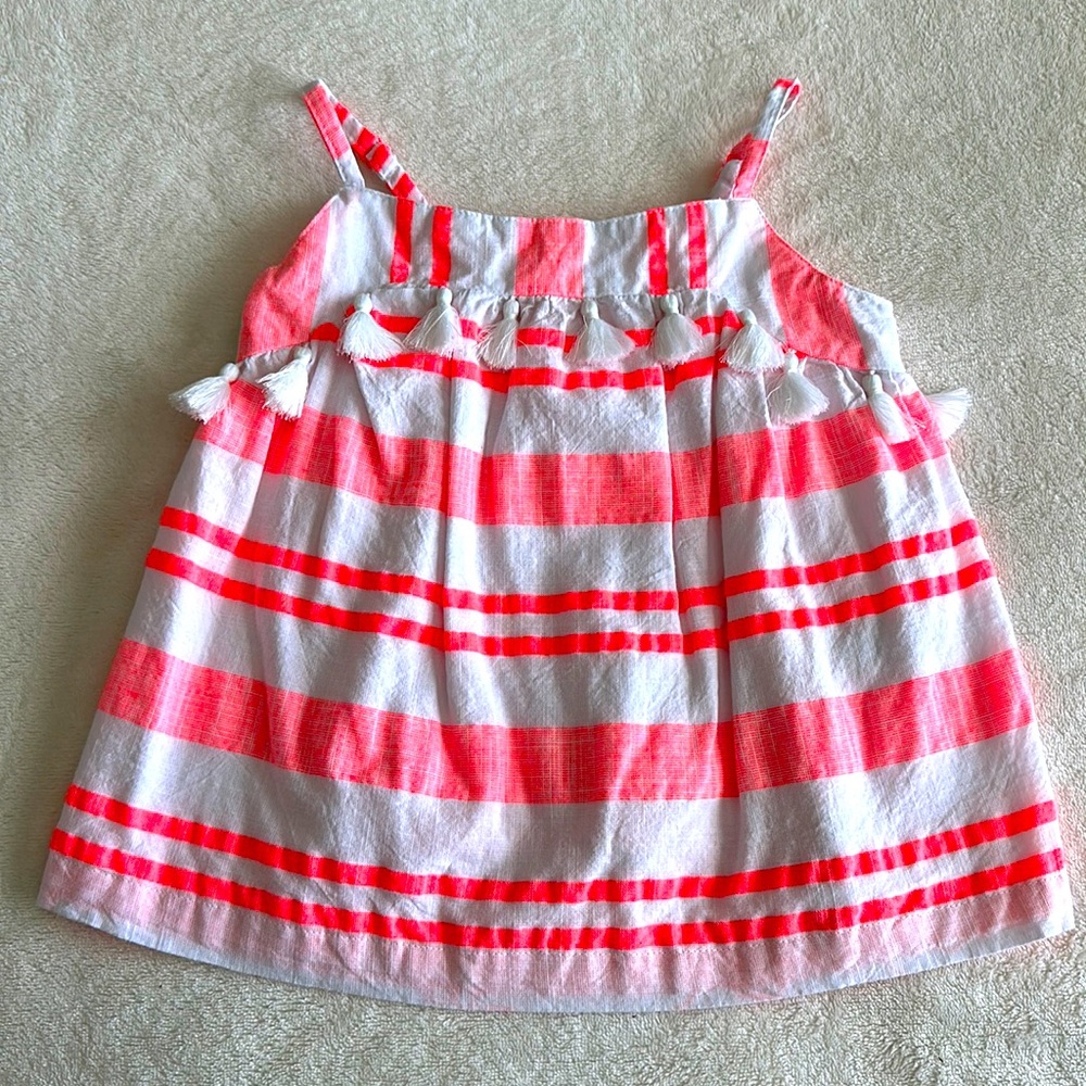 Mini Boden girls size 5-6 sleeveless shirt neon orange white summer cute